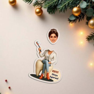 Personalized Caricature for Lady Dentist Doctor Acrylic Standee with Shaking Head Feature, Dental Clinic Desk Decor Battery Powered Moving Head Gift for Dental Doctor